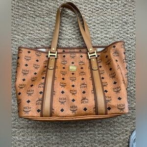 MCM Cognac Visetos Monogram Tote with Gold Hardware